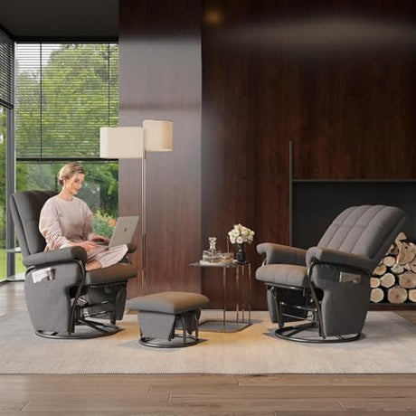 JIASTING 360° Swivel Recliner Chair with Ottoman & Double Side Pockets, Nursing Glider Rocking Recliner Chair, Gliding Chairs for Nursery, Living Room, Bedroom, Office (Gray) JIASTING