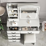 Runboll Elegant Vanity Desk with Lighted Mirror, 6 Drawer White Dressing Table Set for Bedroom, Features Adjustable 3-Color LED Lights, Perfect Makeup Vanity with Storage Runboll