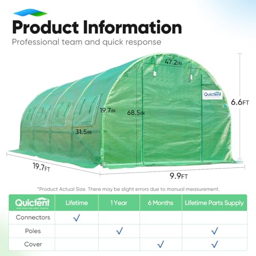 Quictent Upgraded 20'x10'x6.6' Large Walk-in Greenhouse Outdoor, Heavy Duty Galvanized Steel Frame High Tunnel Green House w/ PE Cover 2 Zipper Screen Doors, Gardening Plant Hot House 20 Stak - WoodArtSupply