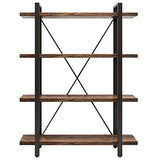 Rustic Solid Wood 4-Tier Bookshelf with Metal Frame – Distressed Brown Finish AY-AOYUAN