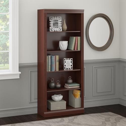 Saratoga Tall 5 Shelf Bookcase in Harvest Cherry by Bush Business Furniture - WoodArtSupply