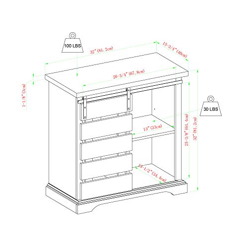 Walker Edison Willa Modern Farmhouse Sliding Single Slat Door Storage Console, 32 Inch, White and Grey Wash - WoodArtSupply