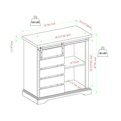 Walker Edison Willa Modern Farmhouse Sliding Single Slat Door Storage Console, 32 Inch, White and Grey Wash - WoodArtSupply