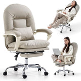 EMIAH Ergonomic Office Chair with Foot Rest Criss Cross Chair with Wheels Reclining Executive Office Chair Mid Back PU Leather Swivel Computer Chairs Lumbar Support for Home Office (Beige) EMIAH