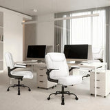 NEO CHAIR Office Desk Computer Chair Ergonomic Executive Mid-Back Leather Gaming Chair with Adjustable Flip-Up Armrests Wheels Swivel for Home Study Task (White) NEO CHAIR