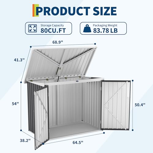 GarveeLife Outdoor Storage Shed, 80 Cu.Ft Outdoor Trash Can Storage Box with Lockable Door&Sloped Roof,Cabinet with Multi-Use Rust Prevention Galvanized Steel Enclosure for Yard, Garden, Patio GarveeLife