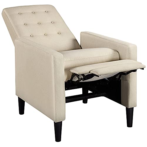 Yaheetech Fabric Recliner Chair Mid-Century Modern Recliner Adjustable Single Recliner Sofa with Thicker Seat Cushion Tufted Upholstered Sofa with Pocket Spring for Living Room Bedroom Beige Set of 2