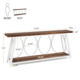 Tribesigns 70.9 inch Extra Long Console Table, Industrial Sofa Table Behind Couch with 2 Tier Storage Shelf, Narrow Entryway Hallway Accent Table for Living Room, White & Brown Tribesigns