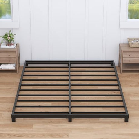 Nailsong 4 Inch Bed Frame Full Low Profile, Full Size Metal Bed Frame No Box Spring Needed, Heavy Duty Metal, Easy Assembly, Black Nailsong
