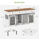 Real Relax Large Dog Crate Furniture, 71” Multi-Purpose Dog House w/Double Rooms, Divider and Sliding Barn Door, Steel Frame Indoor Double Dog Crate for Medium Small Dogs, White Real Relax