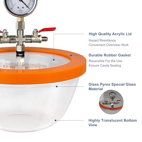 BACOENG 2.8 QT Glass Pyrex Vacuum and Degassing Chamber with Acrylic Lid Perfect for Degassing Silicones, Epoxies and Essential Oils BACOENG