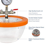 BACOENG 2.8 QT Glass Pyrex Vacuum and Degassing Chamber with Acrylic Lid Perfect for Degassing Silicones, Epoxies and Essential Oils BACOENG