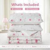 CotComf Twin Comforter Set for Girls 2 Pieces Tufted Daisies Flowers Twin Size Pink Floral Bedding Set Cute Comforter Set for Kids, Lightweight Bed Set for Kids Teen Girls Women CotComf