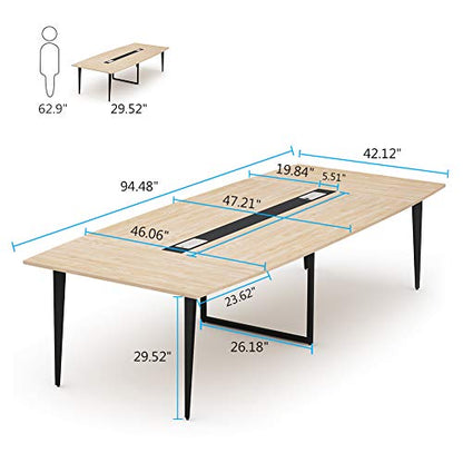 LITTLE TREE 8FT Conference Room Table, 94.48L x 47.21W x 29.52H Boat Shaped Meeting Table, Light Walnut - WoodArtSupply