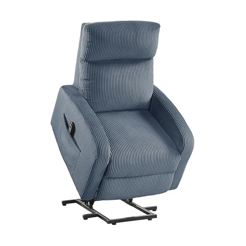 Lexicon Power Lift Recliner Chair for Elderly with Remote Control, Gentle Lift Motion, Side Pocket Armrest, Corduroy Upholstered Electric Recliner for Living Room/Bedroom, Easy Assembly, Midnight Blue