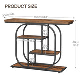 HOOBRO 43.3" Console Table, 4-Tier Sofa Table, Industrial Entryway Table, Behind Couch Table, Accent Table with Storage Shelf for Entryway, Foyer, Living Room, Bedroom, Hallway, Rustic Brown BF65XG01 HOOBRO