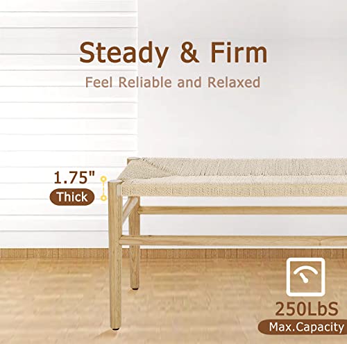 ECLY. Woven Bench for Bedroom End of Bed Bench 39.5" Wooden Bench ndoor Dinning Bench Entrywway Bench with Solid Rubber Wood leas Bed Bench - WoodArtSupply