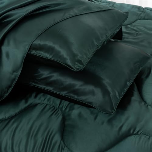 A Nice Night Satin Silky Soft Quilt Sexy Luxury Super Soft Microfiber Bedding Comforter Set Full/Queen, Light Weighted (Blackish Green, Queen) A Nice Night