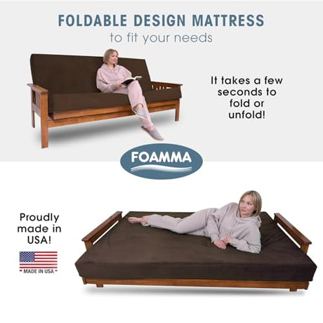 Foamma Memory Foam Futon Mattress, Double-Sided Foldout Couch Futon Mattress, 6" x 60" x 80" Queen Size (Brown), Corduroy Fabric - Heavy Duty Sofa Bed, Thick Corded Cushion (Frame NOT Included) Foamma