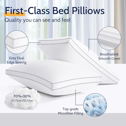 ROUMEA Pillows Queen Size Set of 2, Gusseted Bed Pillows for Sleeping 2 Pack, Luxury Hotel Quality, Supportive Queen Pillow with Soft Down Alternative for Back Stomach Side Sleepers, Machine Washable ROUMEA
