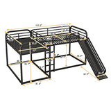DUORUIMI Metal Quad Bunk Beds Compatible with 4, Full and Twin Size L-Shaped Bunk Beds with Slide and Ladder, 4 Bunk Beds Compatible with Boys Girls and Multi 's Family,Black,Bed Frame DUORUIMI