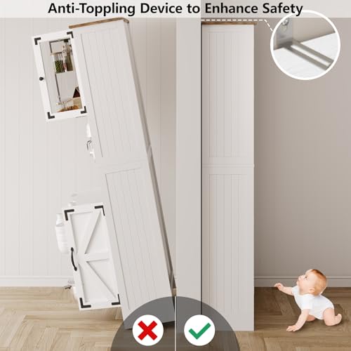 Maupvit 67" Tall Bathroom Storage Cabinet with 4 Doors & 2 Drawer, Freestanding Pantry Cabinet, Linen Storage Cabinet with Adjustable Shelves for Living Room, Kitchen, White Maupvit