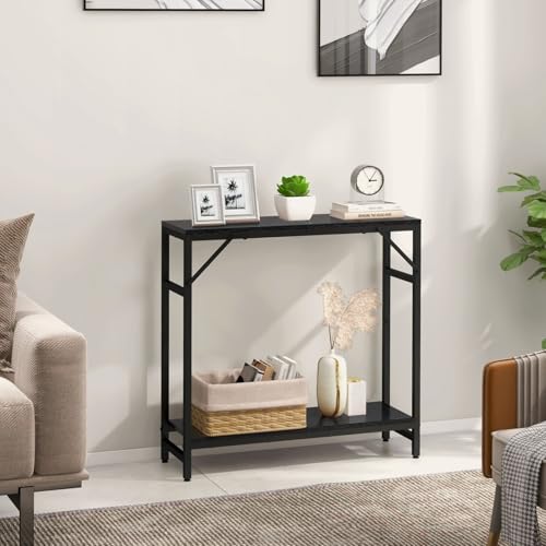 Livofloral Narrow Console Table for Entryway - 2 Tier, 29.5” Entryway Table with Shelf, Industrial Thin Sofa Table with 2 Support Bar, Display Tables for Living Room, Bedroom, Foyer, Black Livofloral