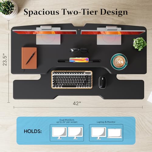 JYLH JOYSEEKER 42 inch Standing Desk Converter, Height Adjustable Desktop Standing Desk with Keyboard Tray for Two Monitors, Sit to Stand up Desk Riser Computer Workstation for Home Office, Black JYLH JOYSEEKER