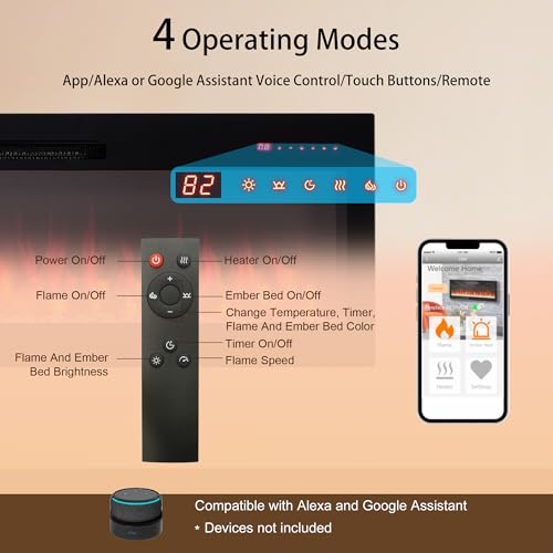 Innoflame 50" Smart Electric Fireplace, Alexa/WiFi Enabled, 16-Color 3D Multi-Row Flame, 1400W Fireplace Insert, Wall Fireplace Electric with Remote Control & App, Thermostat, 9H Timer Innoflame