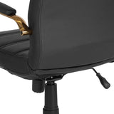 Flash Furniture Whitney Mid-Back Swivel LeatherSoft Desk Chair with Wheels, Padded Seat and Armrests, Adjustable Height Padded Office Chair, Black Flash Furniture