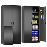 JAORD Lockable Garage Storage Cabinet with 5 Adjustable Shelves, 71" H Black Metal Storage Cabinet with 2 Pegboard Doos for Garage, Home, Assembly Required, Black JAORD