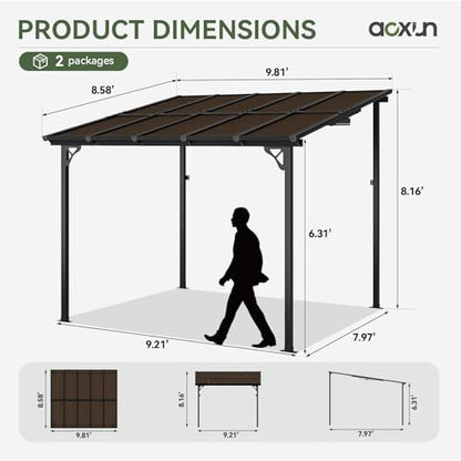 Aoxun 8' x 10' Gazebo for Patio, Gazebo Pergola with Sloped Roof, Large Wall-Mounted Heavy Duty Awnings, for Backyard, Deck, Patio - WoodArtSupply