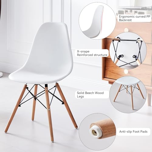 Lecafur HL 5-Piece Round Dining Table Set, Small 35.5" Kitchen Table Chairs Set of 4 Space Saving Furniture, Plastic Seats, Solid Wood Legs, for Living Room Apartment Office Home, White Lecafur HL