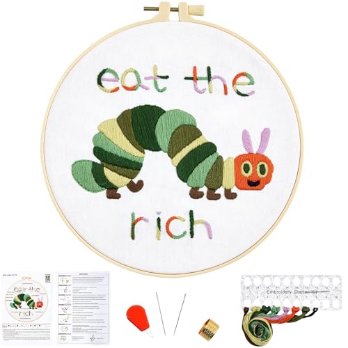 Hungry Caterpillar Embroidery Kits for Beginners Adults, Cute Embroidery Starter Kits, Counted Cross Stitch Kits for Beginners DIY Craft Kits for Adults Women, Embroidery Hoop, Thread & Video Tutorial