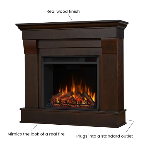 Real Flame Chateau 41” Electric Fireplace with Mantel for Living Room or Bedroom, Replaceable Fireplace Insert Heater, Realistic Log and Flame Effect, Remote Control, Timer Real Flame