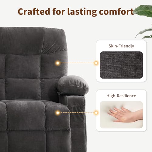PoteSoar Power Lift Recliner Chair for Elderly with Massage and Heat, Comfortable Electric Power Reclining Chair with Side Pockets,2 Cup Holders and USB Charging Port for Living Room (Grey)