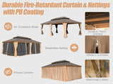 Domi 14x24FT Hardtop Gazebo, Permanent Wood Grain Metal Gazebo with Galvanized Steel Double Roof and Aluminum Frame, Curtain and Netting, Large Pavilion Gazebo, Wood Looking domi outdoor living