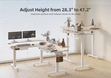Claiks 63" L Shaped Standing Desk with Drawers and LED Lights, Height Adjustable Electric Corner Standing Desk with Monitor Stand & Power Outlet, 4 Memory Preset, Nature Claiks