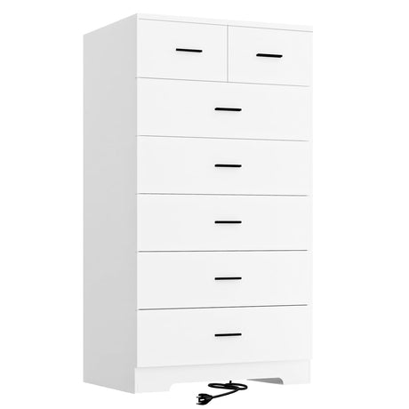 FJTJBSI 47.3" Tall Dresser for Bedroom Chests of Drawers with Charging Station 7 Drawer Dressers with Metal Slide Rail Modern Wood Closet Organizer with Large Storage for Home Office Entryway FJTJBSI
