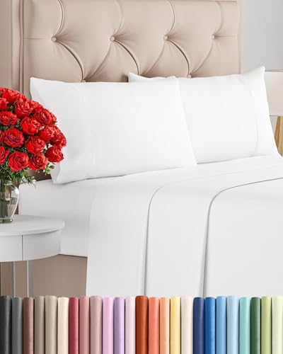 Twin 4 Piece Sheet Set - Comfy Breathable & Cooling - Ultra Soft Hotel Luxury Bedding Set with 8-16 Inch Deep Pockets - 1 Flat & 1 Fitted Sheet & 2 Pillowcases - Cozy, Wrinkle Free & Easy Care - White CGK Unlimited