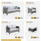 ovios Patio Furniture Set, 6 Pieces Outdoor Wicker Rattan Sofa Couch with Loveseat, Ottomans and Cpmfy Cushions, All Weather High Back Conversation Set Garden Backyard, Dark Grey ovios