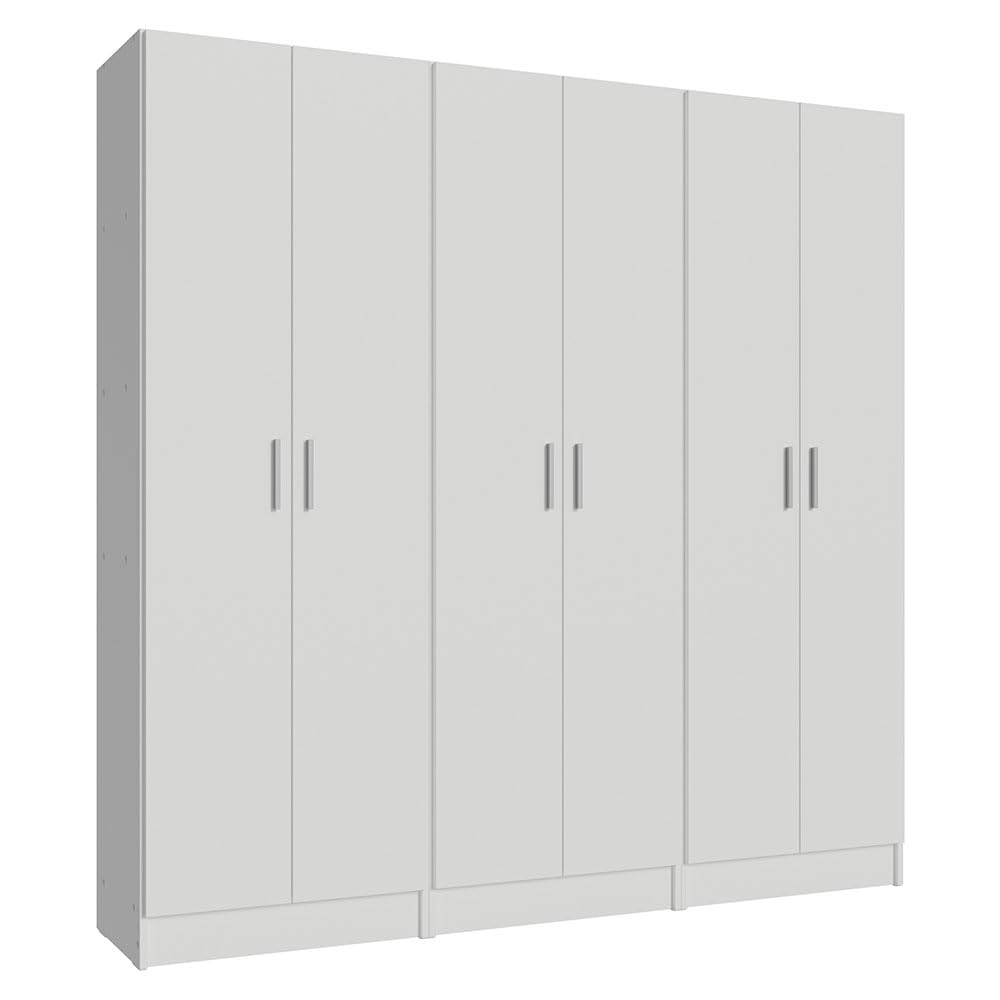 Madesa Wardrobe Armoire Closet Pantry Storage Cabinet with 6 Doors and 15 Utility Shelves 71" L Wooden Organization Unit for Bedroom, Office, Laundry Room, Kitchen, and Garage - White Madesa