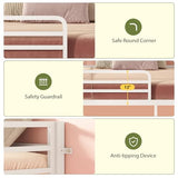 UPOSOJA Bunk Bed Twin Over Twin Bed Frame with LED Lights, Metal Bunk Bed with 13" Guardrail & 3-Step Ladder, Space Saving for Kids and Teen, White UPOSOJA