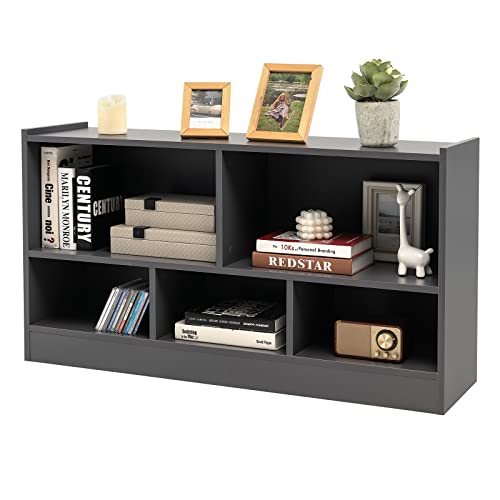 Tangkula 5-Cube Grey Open Bookshelf - Versatile 2-Tier Wooden Storage for Home and Kids - WoodArtSupply