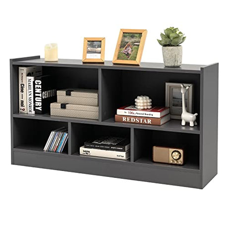 Tangkula 5-Cube Grey Open Bookshelf - Versatile 2-Tier Wooden Storage for Home and Kids Tangkula