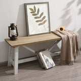 Wnutrees 43" Farmhouse Wood Bench, Narrow Bench, Long Bench Seat for Entryway, Living Room, Dining Room, Solid Wood, White Wnutrees
