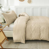EMME Boho Duvet Cover Set - Tufted Comforter Set with Boho Embroidery, All-Season Bedding for Twin, 1 Duvet + 1 Pillowcase (Beige) EMME