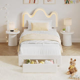 IDEALHOUSE Full Bed Frame with LED Headboard and Under-Bed Drawer, Metal Upholstered Platform Bed with LED Light for Kids, Girls, Lamb Fleece Fabric, Wooden Slats Support, No Box Spring Needed, White IDEALHOUSE