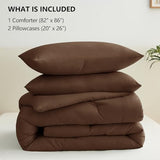 CozyLux Full Size Comforter Set Brown, 3 Pieces Solid Breathable Quilted Style Bedding Sets, Luxury Fluffy Soft Bed Set with Down Alternative Comforter for All Season (1 Comforter & 2 Pillowcases) CozyLux