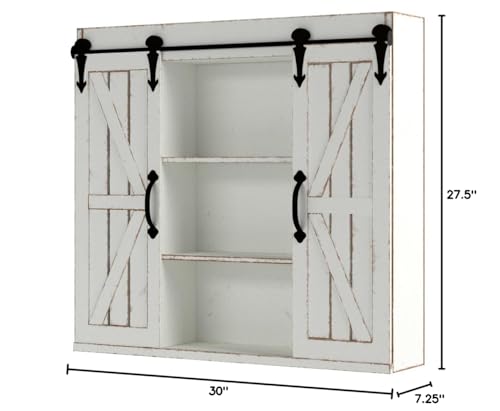 Kate and Laurel Cates Decorative Wall Storage Cabinet with Two Sliding Barn Doors, Rustic White Kate and Laurel